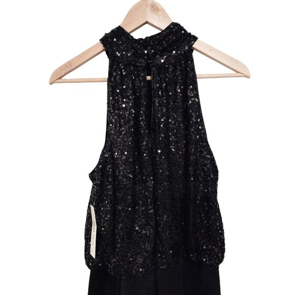Eliza J Womens Sequined Halter Jumpsuit Black Polyester Size 12‎ - Picture 3 of 14